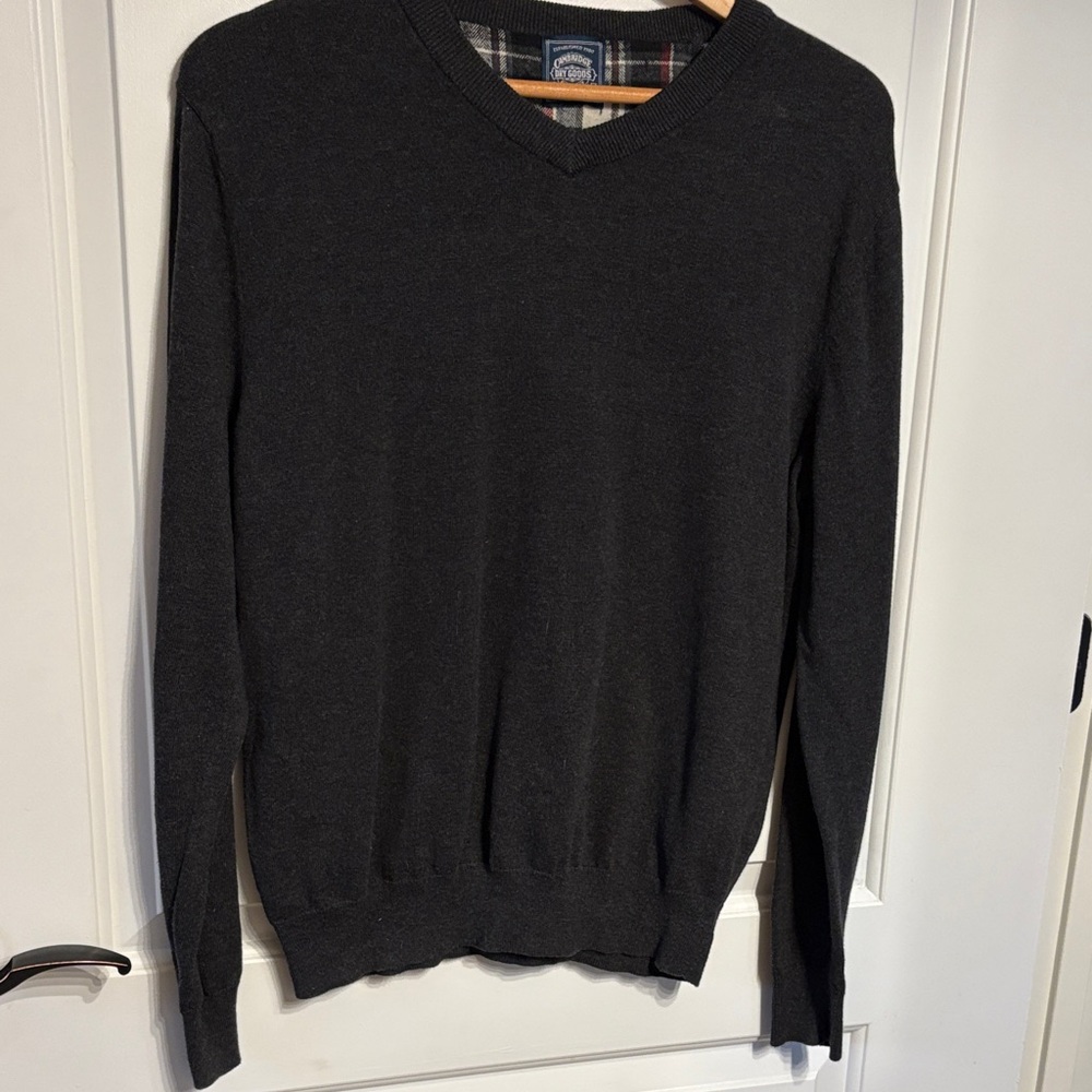 Cambridge Dry Goods Charcoal V-Neck Sweater 100% Cotton